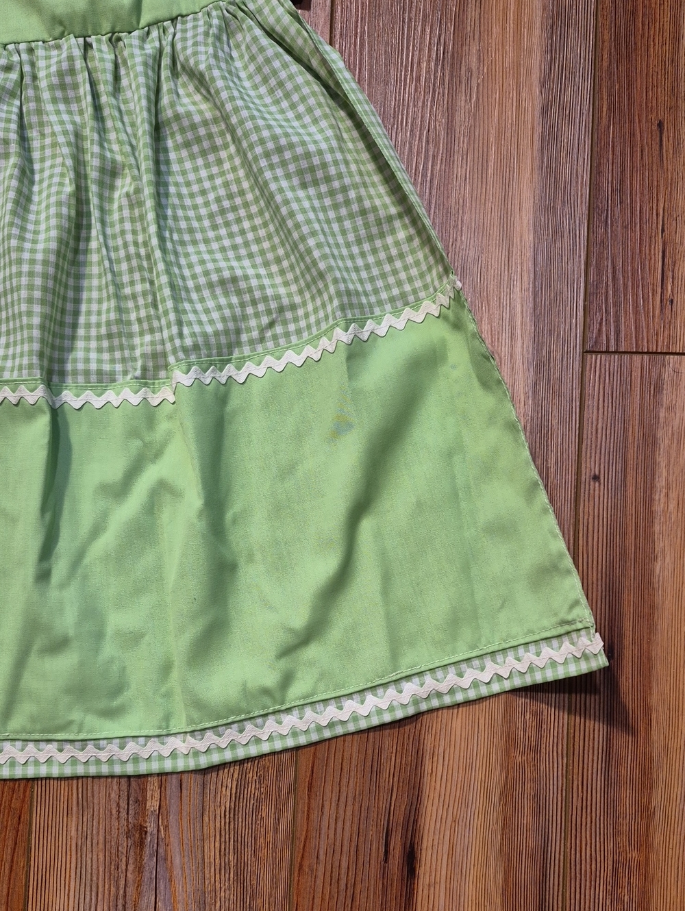 Vintage 70's Green Gingham Half Apron with Pocket - Picture 3 of 4